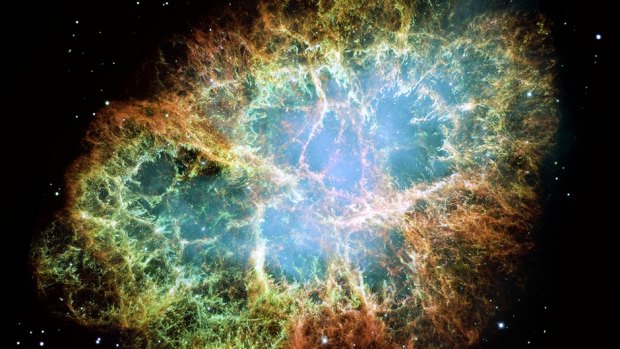 Hydrogen is the most abundant element in the universe and can be harnessed as a low-emissions energy. Pictured, NASA's Hubble Space Telescope captures an expanding remnant of a star's supernova explosion. The orange filaments are star remnants consisting mostly of hydrogen. 