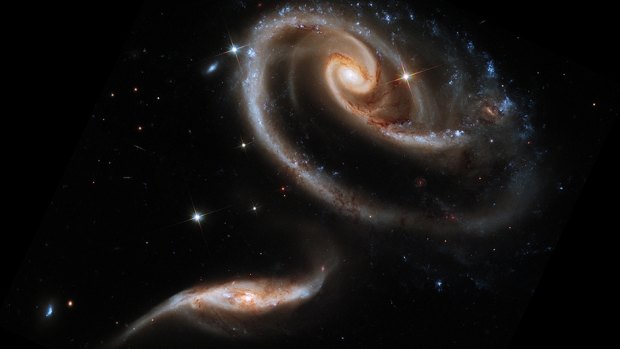 A group of interacting galaxies called Arp 273, captured using the Hubble Space Telescope in Baltimore.