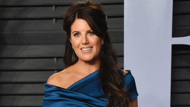 Monica Lewinsky, pictured at an Oscars Party in March, walked off the stage after she was asked about Bill Clinton. 