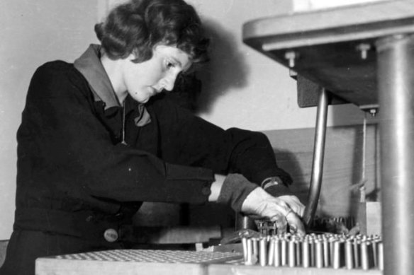 A woman working at one of many ammunitions factories at Rocklea during World War II. 