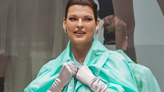 Linda Evangelista appears on the runway following the Fendi presentation during New York Fashion Week, in September 2022m following her second breast cancer diagnosis in July.