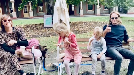 Angelique May-Bennett with partner Tim and her children Billie (9) and Franny (7).