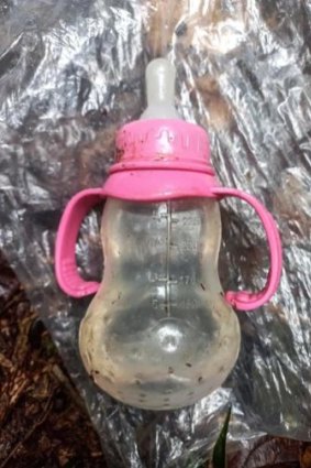 A feeding bottle found during the search for the four children lost in the Amazon. 