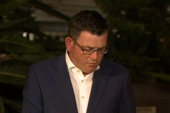 Premier Daniel Andrews at the emergency press conference on Thursday night.