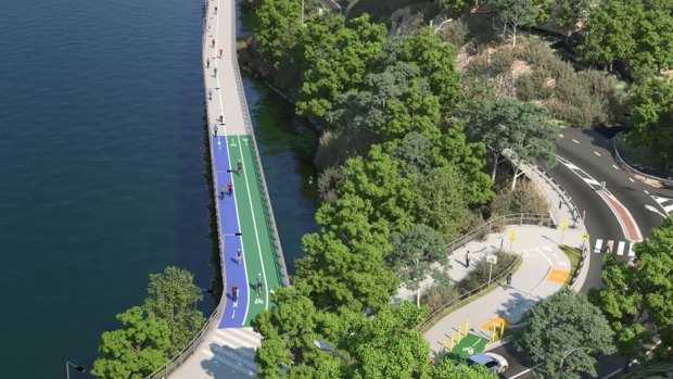 An artist's impression of the planned shared pedestrian and cyclist Indooroopilly Riverwalk.