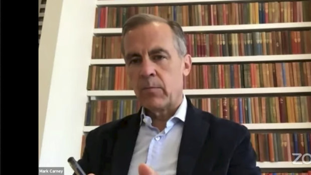 Mark Carney, former governor of the Bank of England speaking to Policy Exchange via Zoom.