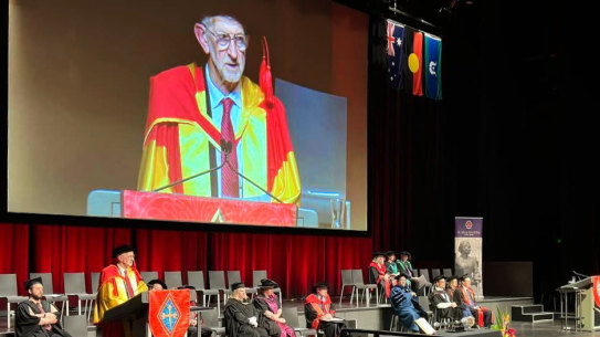 Joe de Bruyn was invited to give a speech for the Australian Catholic University after receiving an honorary doctorate.