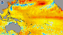 Sea surface temperatures in the tropical Pacific Ocean signal a potential El Nino event.