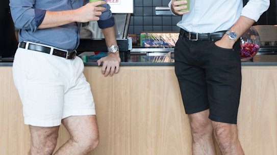 Gilbert + Tobin lawyers Jamieson Doyle-Taylor, left, and Robert Scutella will be wearing shorts to work on Friday to fundraise for beyondblue.