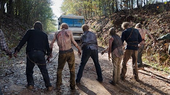 A zombie roadblock in the TV series The Walking Dead.