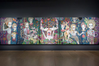The Heart Land, a five-panel painting by Del Kathryn Barton, is at the centre of a defamation case.