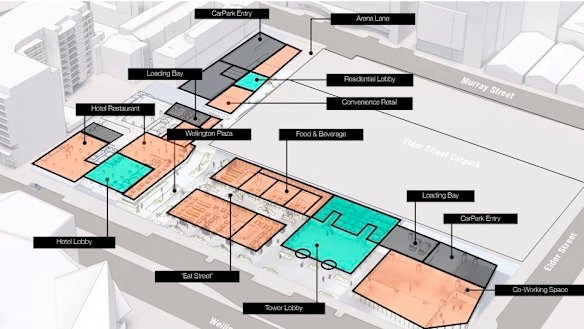 The plaza and laneway network.