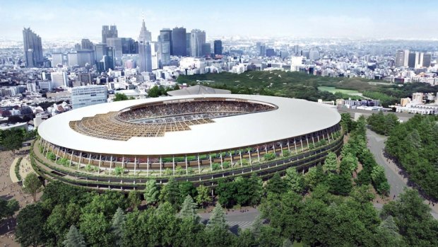 An Olympic stadium design, by Kengo Kuma, for the Tokyo 2020 Olympics.