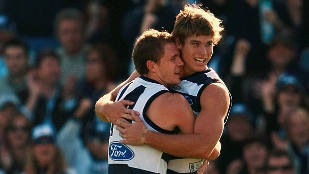 Cats greats, and close friends, Joel Selwood and Tom Hawkins in the early stages of their AFL careers back in 2008.