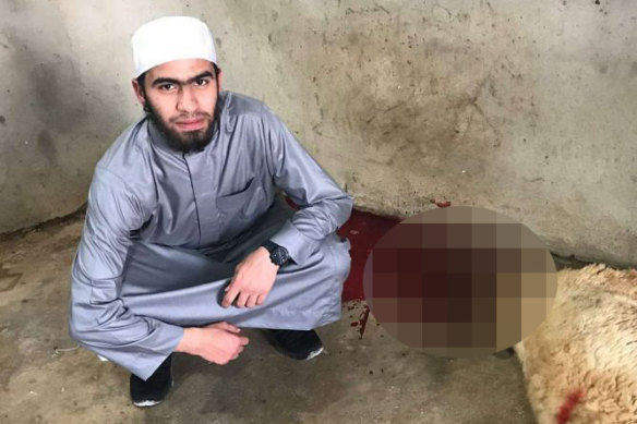 Isaac el Matari posted this photo of himself next to a slaughtered sheep from his trip to Lebanon.
