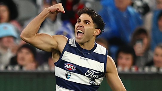 Tyson Stengle was in the goals for Geelong on saturday night against Essendon.