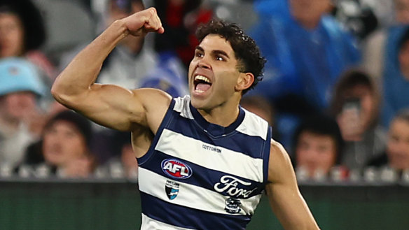Tyson Stengle was in the goals for Geelong on saturday night against Essendon.