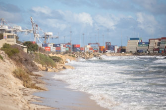 A sea wall was erected at Fremantle’s Port Beach in recent years after erosion put footpaths and car parks at risk of collapse.