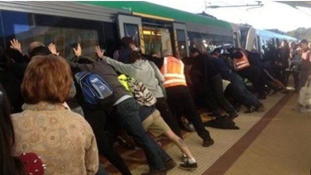 Dozens of passengers have had to rock a train carriage back and forth to free a man whose leg was caught in the gap at a Perth station in 2014.