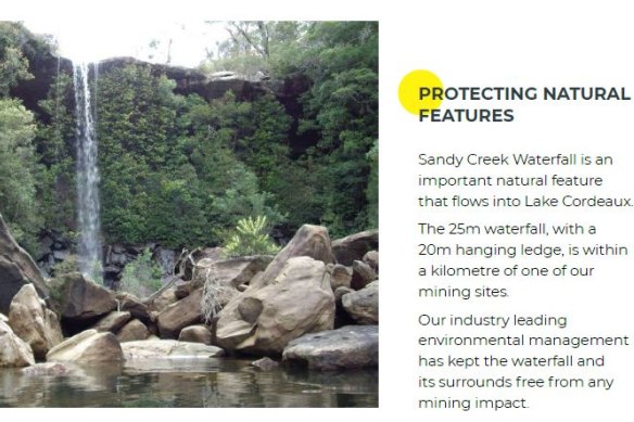 A description of Sandy Creek Waterfall within the Special Areas. 