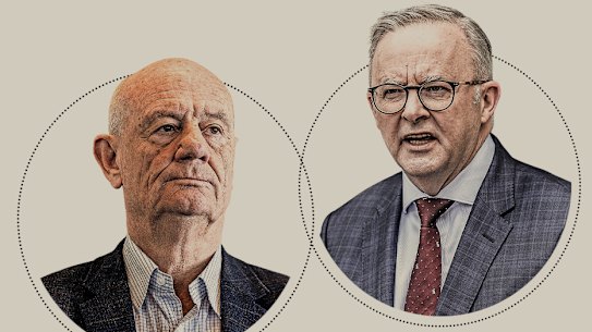 Gambling reform advocate Tim Costello and Prime Minister Anthony Albanese.