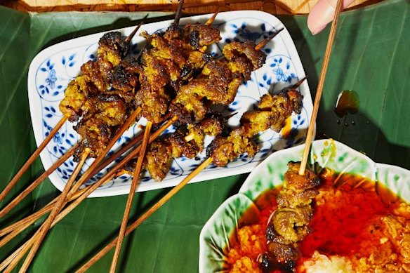 Pork satay skewers.
