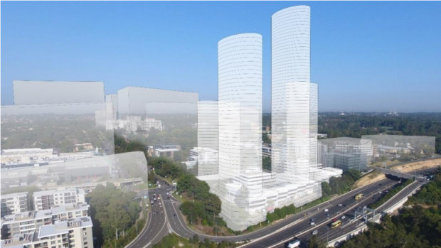 The original plan from Meriton that included a 63-storey tower was rejected by Ryde Council. The latest plans are for a 42-storey tower.