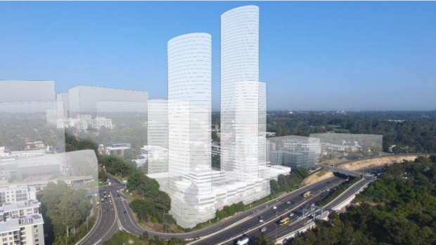 The original plan from Meriton that included a 63-storey tower was rejected by Ryde Council. 