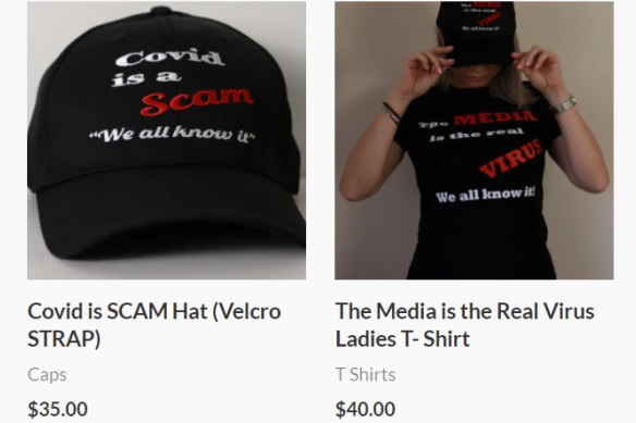 “Freedom” protester Fanos Panayides has been selling clothing with the slogan: “The media is the real virus. We all know it!” 