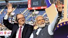 Anthony Albanese on a chariot with his Indian counterpart, Narendra Modi, before the fourth cricket Test between their nations in Ahmedabad in March 2023.