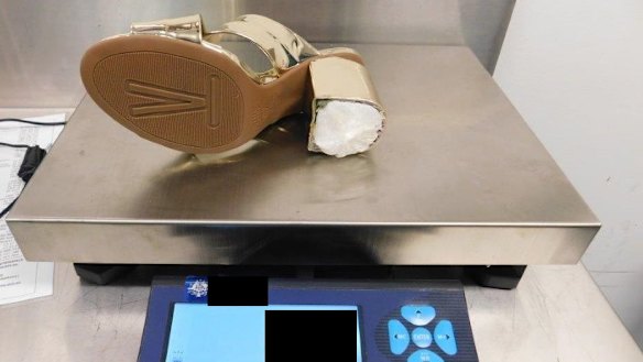 The drugs were found stuffed inside the heels of a shoe. 