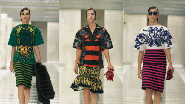 The Prada show, complete with garish prints.