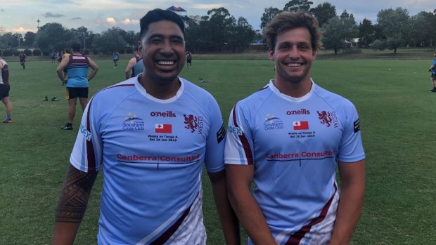 Wests players modelling their Tongan jerseys for their clash against Tonga A. 