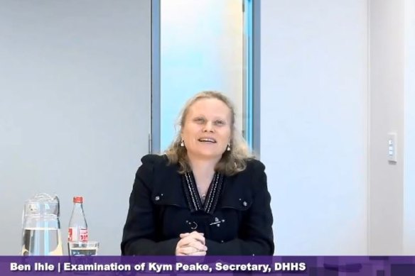 DHHS secretary Kym Peake giving evidence this week.