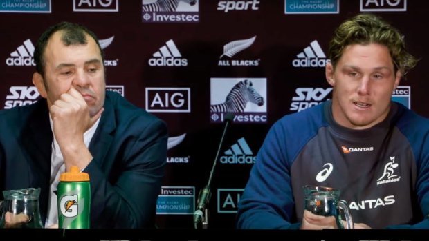 Another series defeat. Michael Cheika and Michael Hooper front the media after the defeat in Auckland.