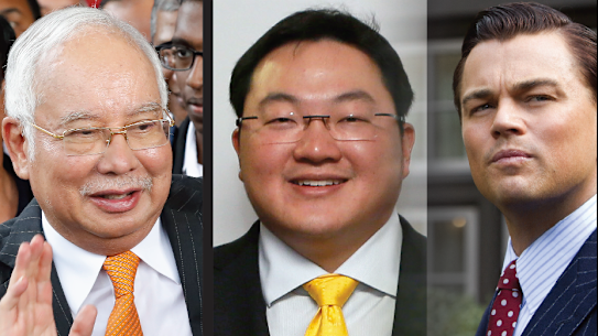 Former Malaysian PM Najib Razak, fugitive businessman Jho Low and Leonardo DiCaprio in Wolf of Wall Street.