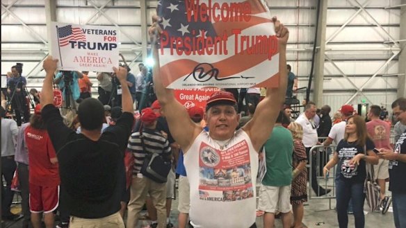 An image posted on Cesar Sayoc jnr's Twitter account showing him at a Donald Trump rally. 