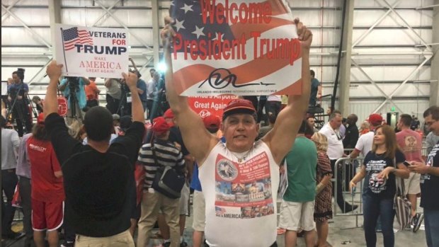 An image posted on Cesar Sayoc jnr's Twitter account showing him at a Donald Trump rally. 