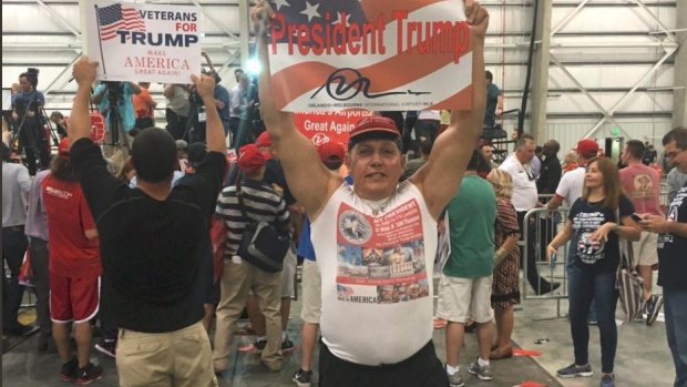 An image posted on Cesar Sayoc jnr's Twitter account showing him at a Donald Trump rally. 