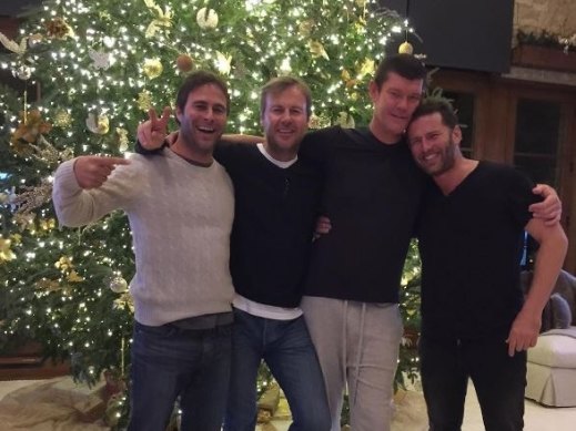  From left: Champion Argentinian polo player Gonzalo Pieres, Ben Tilley, James Packer and Karl Stefanovic in Aspen while Packer was dating Mariah Carey.