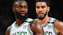 Boston's Jaylen Brown #7 and Jayson Tatum 