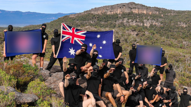 Alleged members of a far-right extremist group seen at Halls Gap and the Grampians.
