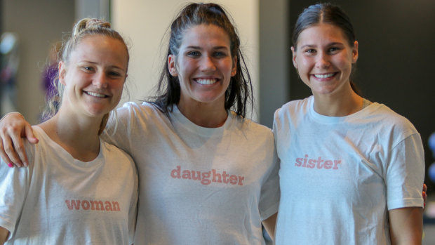 Empowering women: Aussie sevens stars Emma Sykes, Charlotte Caslick and Demi Hayes supporting the UN Women National Committee Australia campaign for gender equality. 