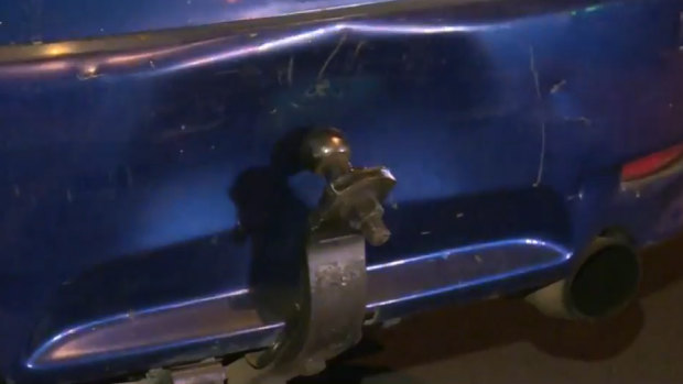 Damage on one of the cars involved in the wild chase. 