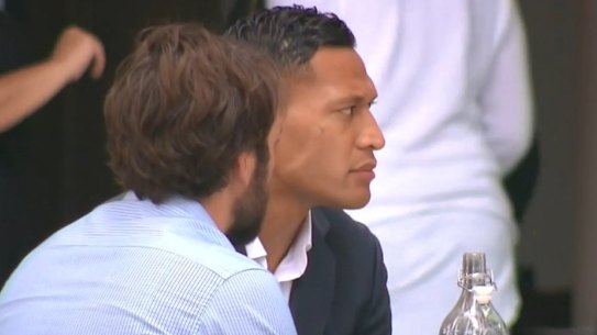 Israel Folau at a cafe on Friday before fronting Rugby Australia at its Sydney headquarters.
