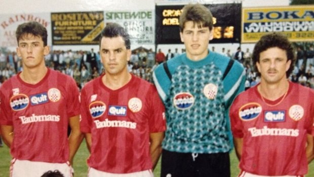 Golden era: Zaljko Kalac (second from right) and Tony Popovic (left) lining up for Sydney United.