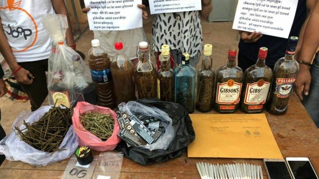 Drugs on display in the police station after the arrests at the Soul Train Reggae Bar. 