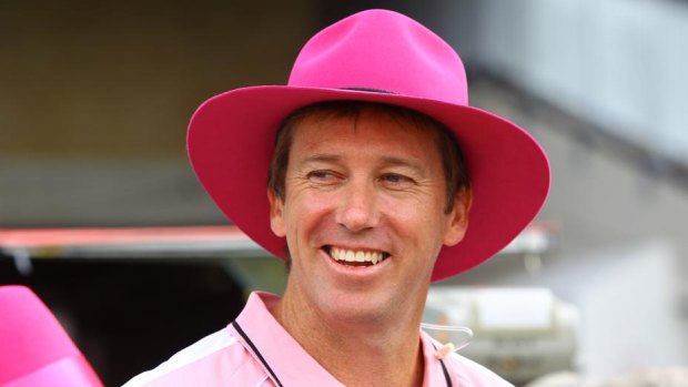 Glenn McGrath dons a pink hat to mark the McGrath Foundation day at the SCG Test.