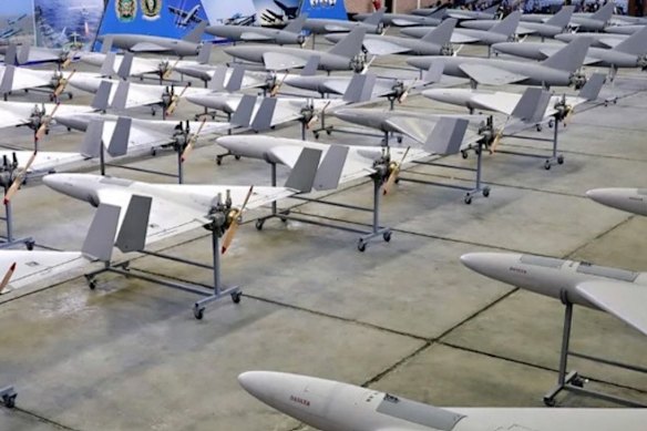 Iran’s Shahed drones on display in a 2023 photo.