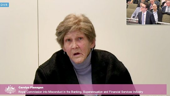 Carolyn Flanagan giving evidence at the banking royal commission. Mrs Flanagan lost her home after going guarantor on her daughter's small business. 